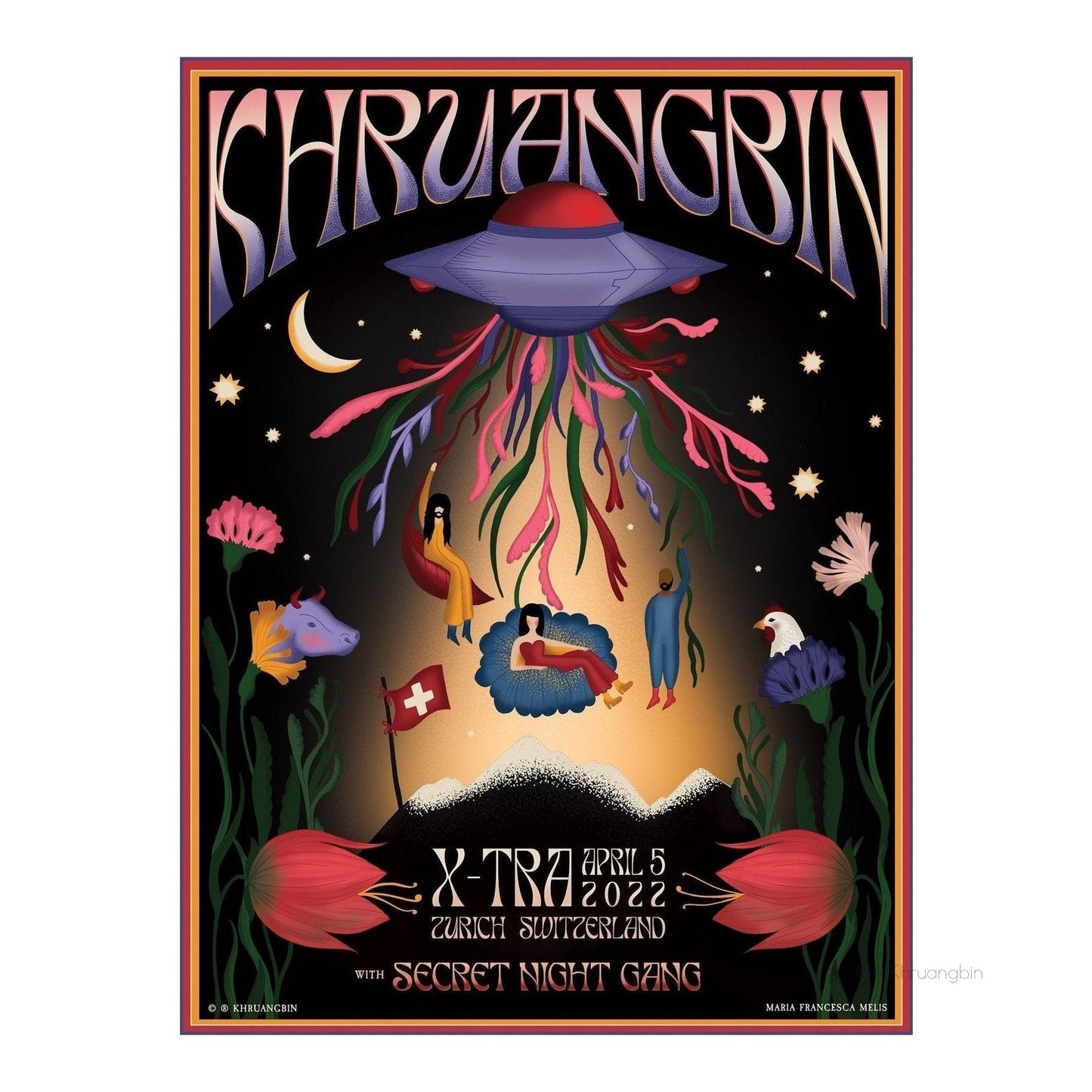 poster-zurich-tour dates-ufo picking up kbin members with flowers and mountain
