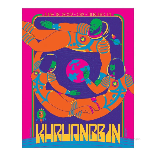 poster-tilburg-tour dates-Kbin members in astronaut suits in space around earth