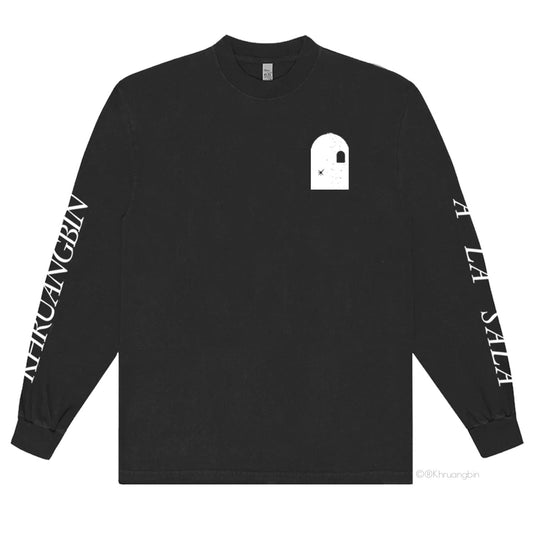 long sleeve tee-black-front archway-back tour dates and cities-sleeves "Khruangbin" and "A La Sala"