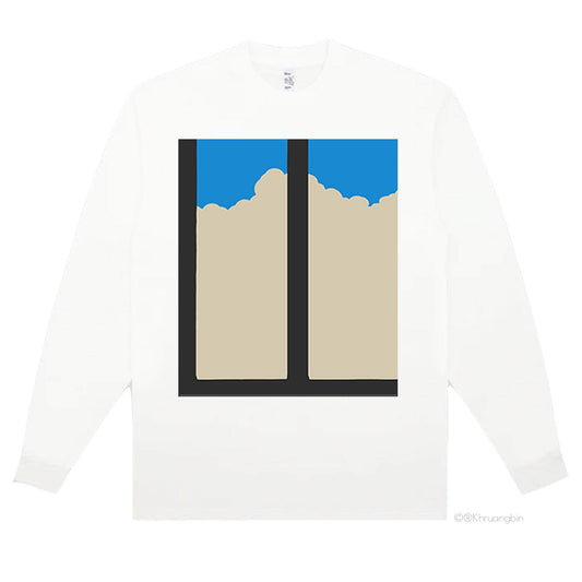 long sleeve tee-white-front window with a sky view-back "A La Sala 2024" tour dates and cities