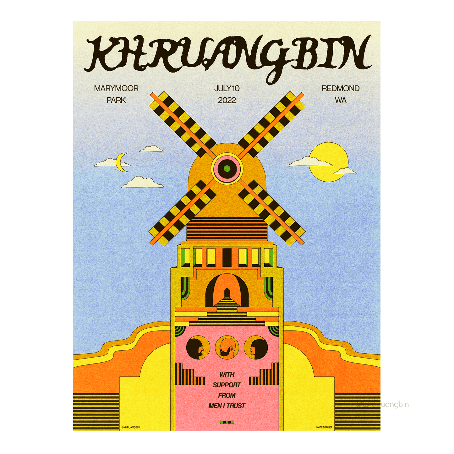 poster-redmond-tour dates-kbin heads inside mill with sun and crescent moon on sides