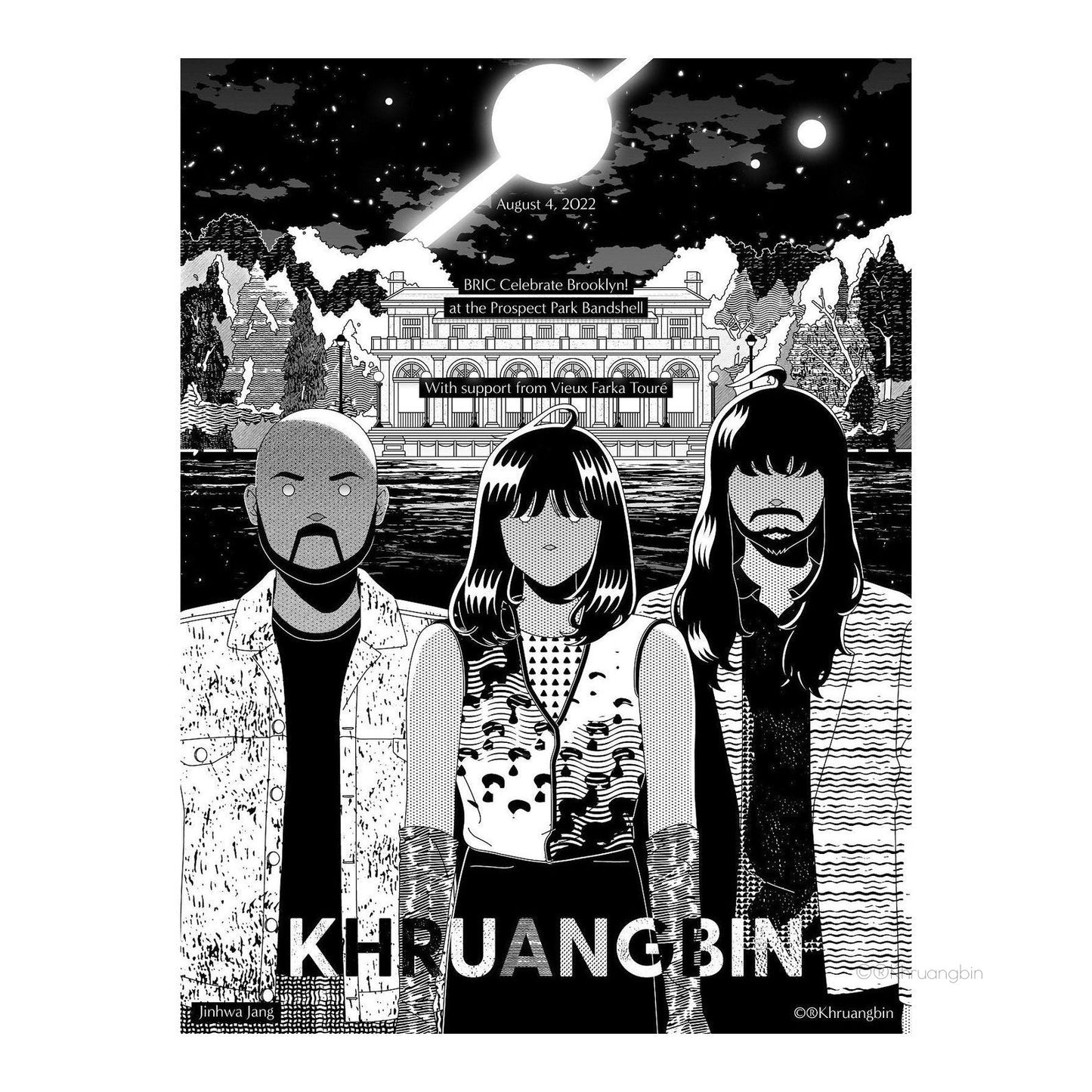 poster-brooklyn-tour dates-black and white kbin standing in front of building and forest