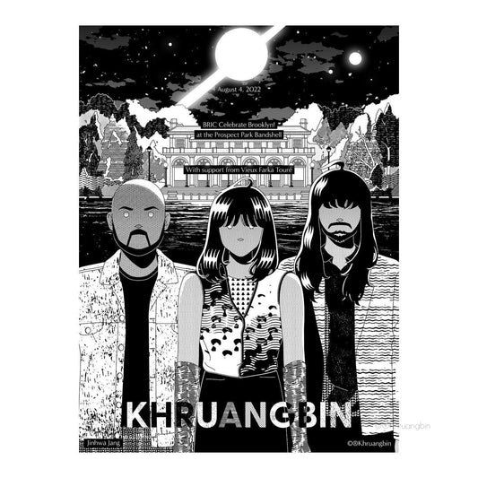 poster-brooklyn-tour dates-black and white kbin standing in front of building and forest