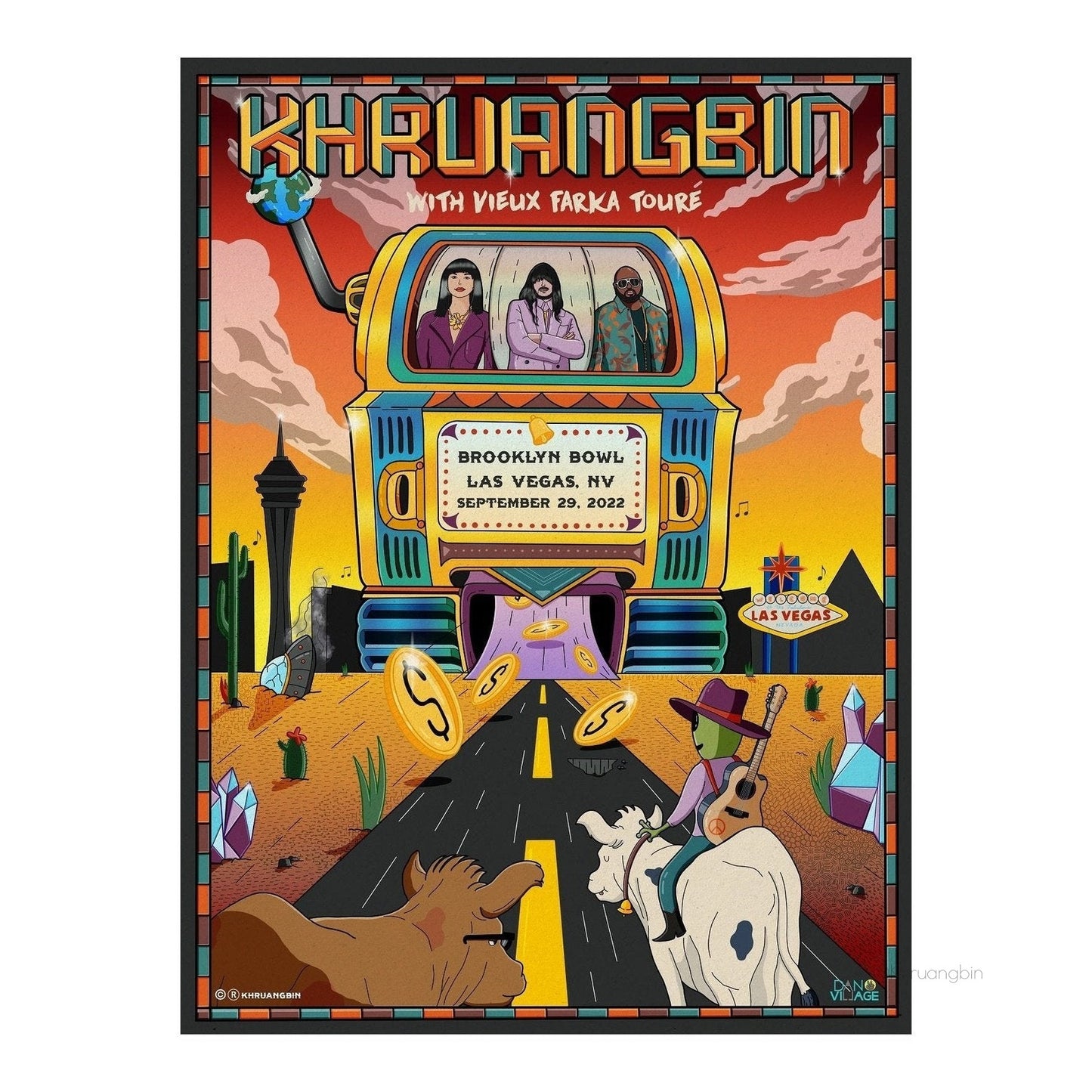 poster-las vegas-tour dates-kbin in slot machine bus in desert with cows following