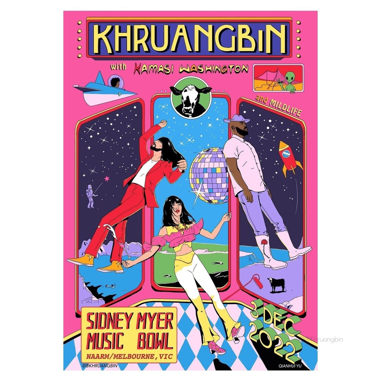 poster-melbourne-tour dates-disco/space style art with three windows