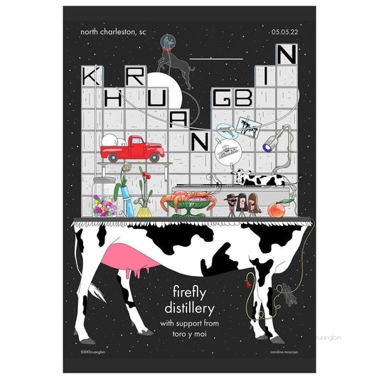 poster-north charleston-tour dates-table with cow legs kbin figure with shrimp and truck