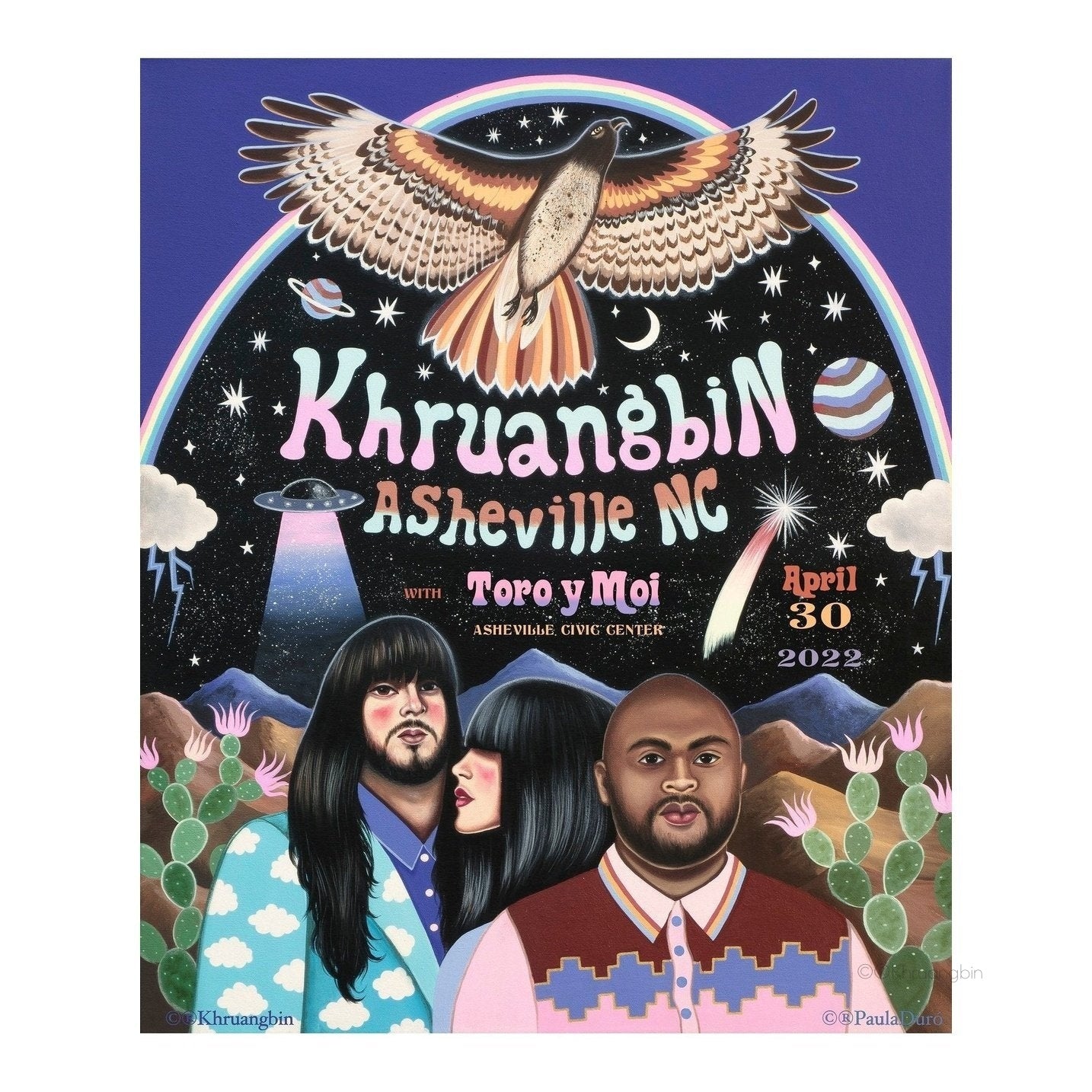 poster-asheville-tour dates-kbin in desert with eagle above and spaceship