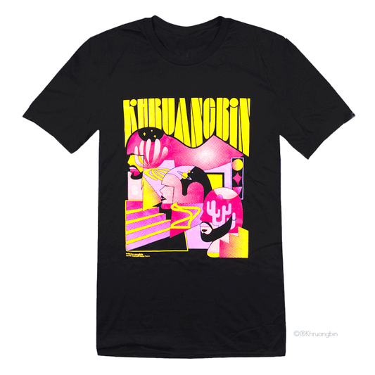 tee-black-front kbin outline with stairs and cactus-back 2021 tour cities and dates (colorful)