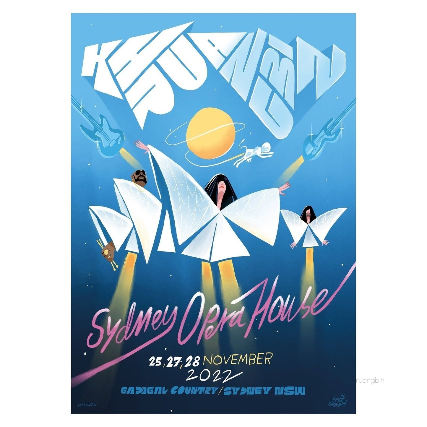 poster-sydney-tour dates-kbin in oversized clothes looking up with space cow and guitars