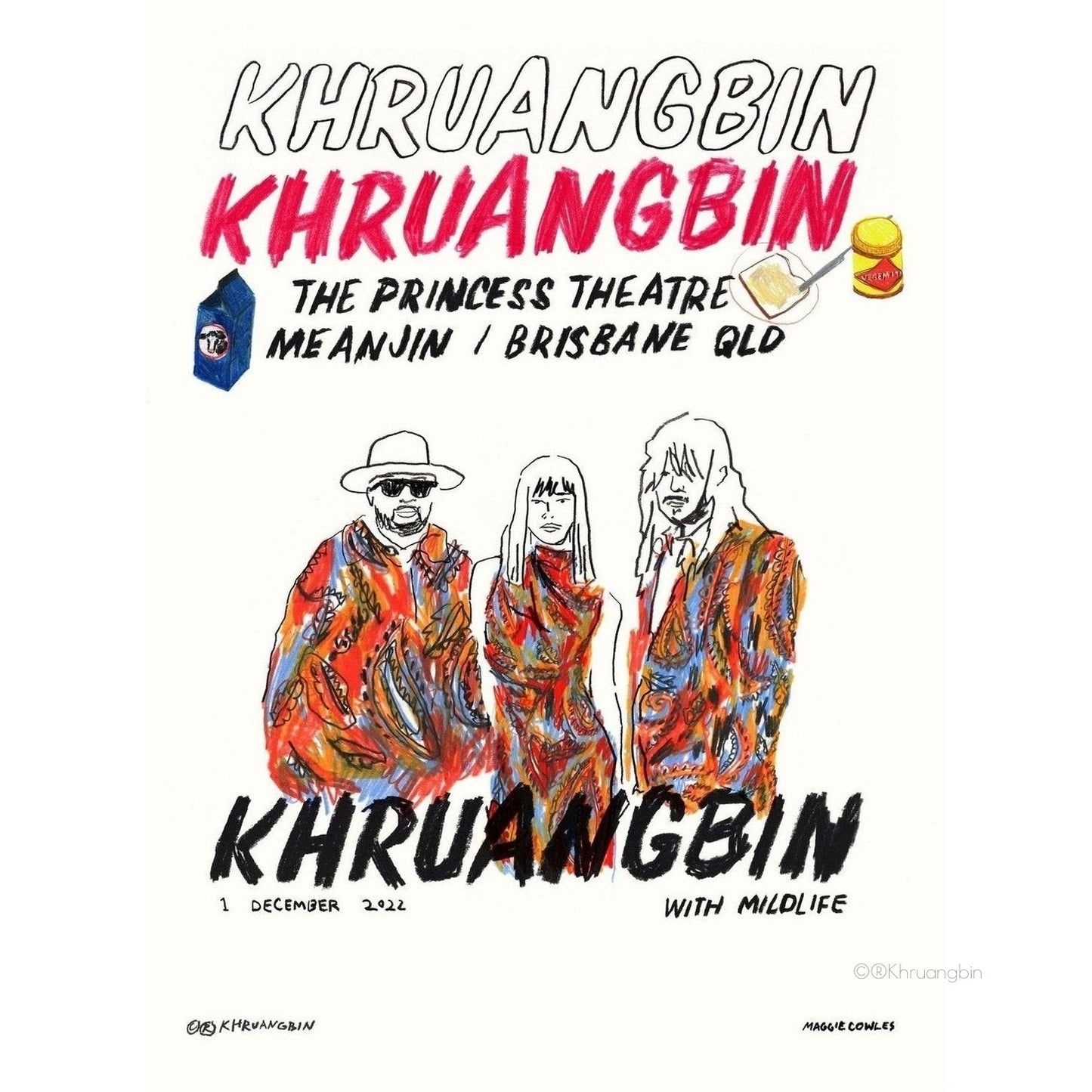 poster-brisbane-tour dates-kbin with crayon scribble clothing and small milk container and toast