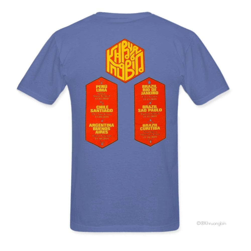 Back of South America Tour Columbia Blue shirt.