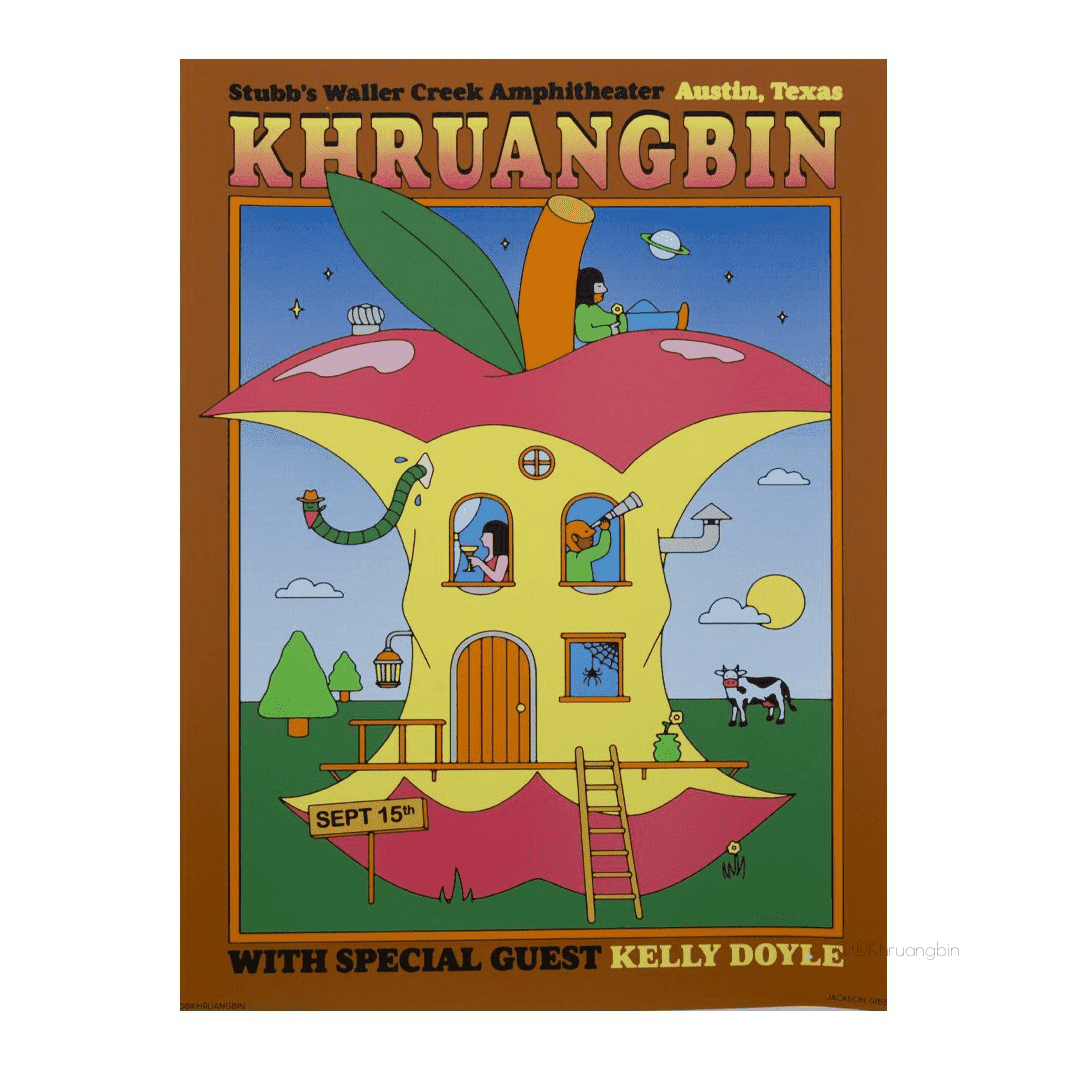 poster-austin-tour dates-apple house with kbin in windows and on roof