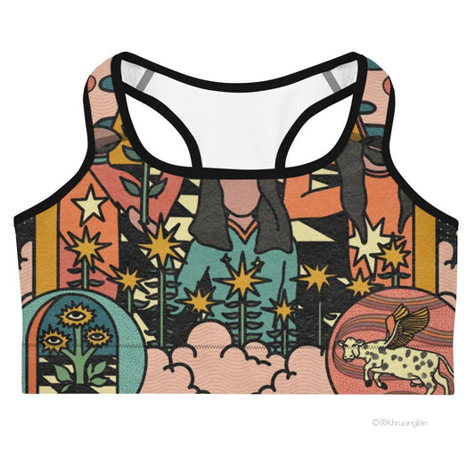 sports bra-colorful-kbin with cow and sunflowers in sky