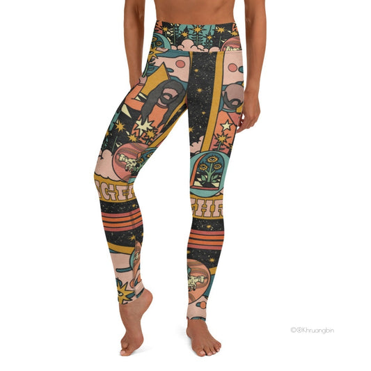 yoga leggings-colorful-kbin with cow and sunflowers in sky