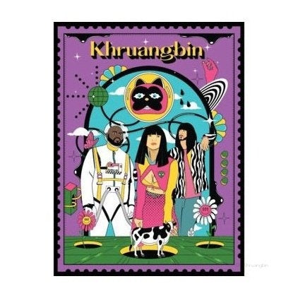Yash Pradhan Poster. Purple poster with band members and a black cat face in the middle. 