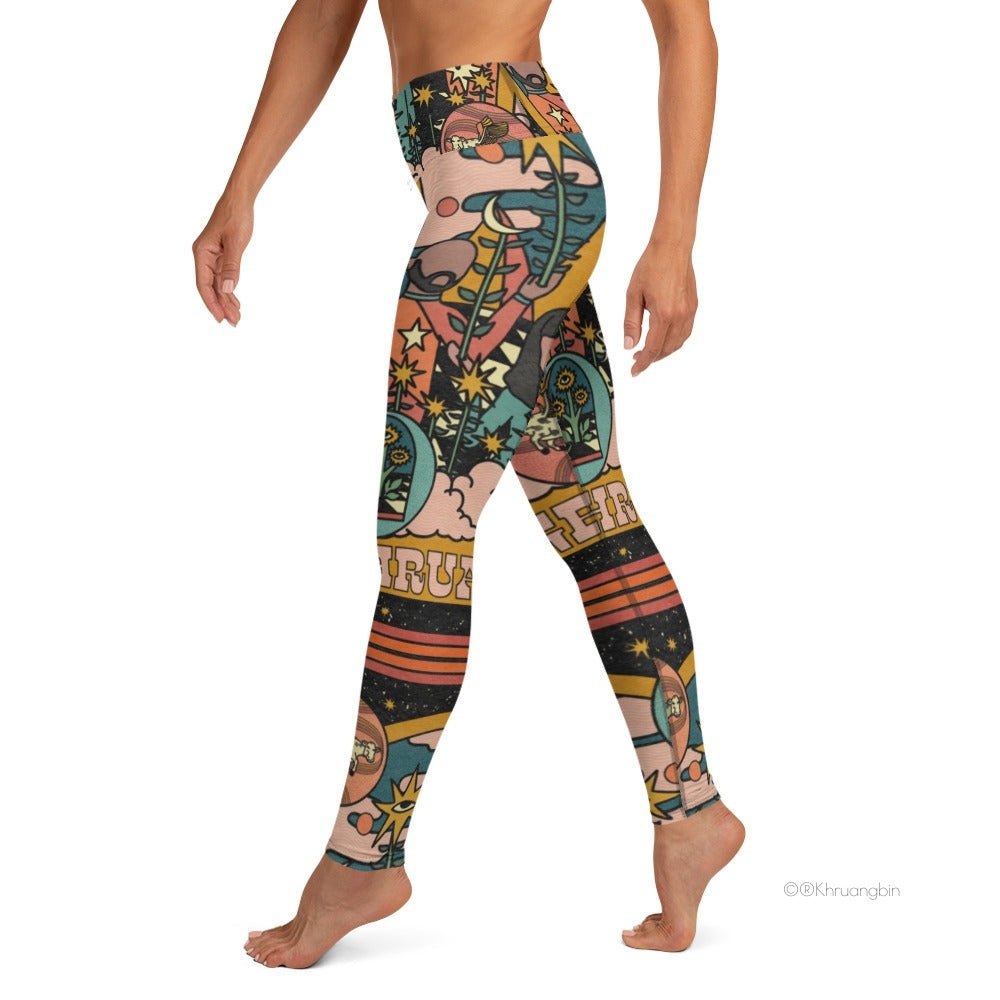 Tribal Khaki Cotton Leggings Geometric Yoga Leggings Women Stretch Cotton  Comfy Pants Boho Psychedelic Trousers Calluna Clothing 