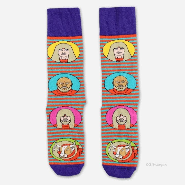 Ardnek Socks, with each band member and cow design. 